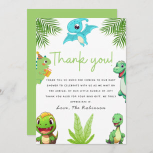 Cartão De Agradecimento Pequeno Chá de fraldas Dino Bonito