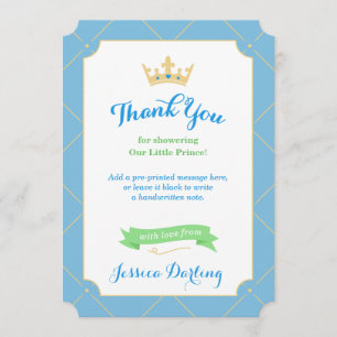 Cartão De Agradecimento Pequeno Chá de fraldas Príncipe Obrigado Cartõe