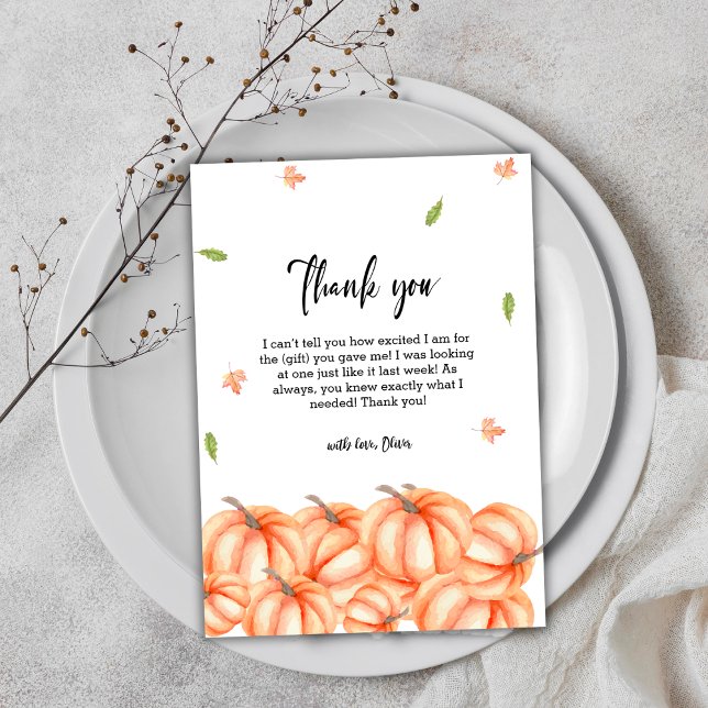 Cartão De Agradecimento Pequeno Chá de fraldas Simples de Abóbora no Hallo (Simple Little Pumpkin Halloween Fall Baby Shower Thank You Card)