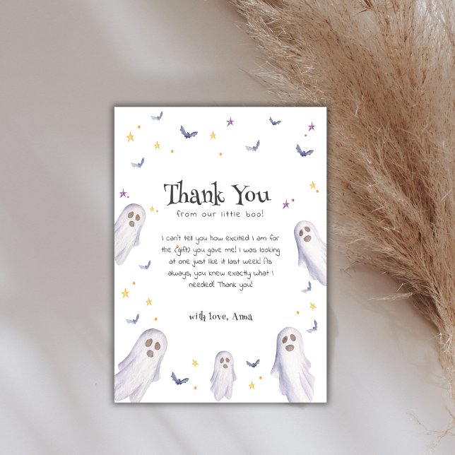 Cartão De Agradecimento Pequeno e Moderno Boo Stars Chá de fraldas Fantasm (Modern Little Boo Stars Ghost Baby Shower Thank You Card)