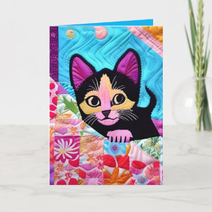 Cartão De Agradecimento Pequeno Gatinho Preto E Branco Quilado Como Design