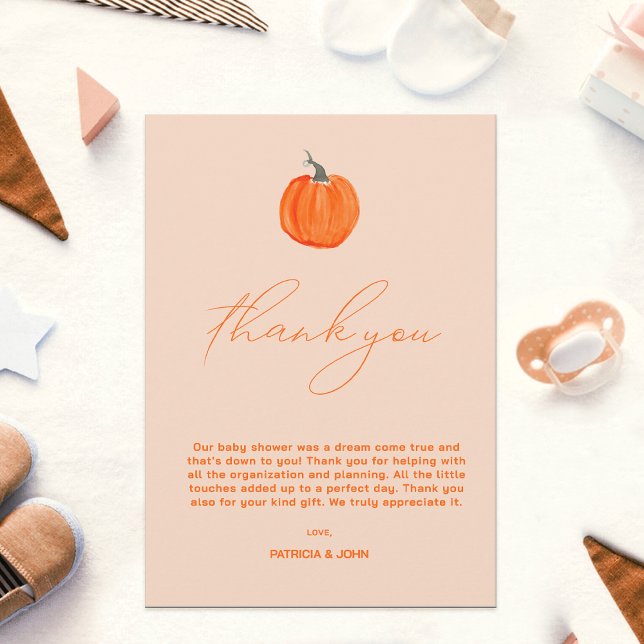 Cartão De Agradecimento Pequeno Gênero da Bomba Chá de fraldas Neutro (Little Pumpkin Gender Neutral Fall Baby Shower Thank You Card )