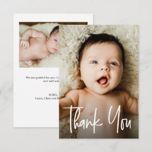 Cartão De Agradecimento Pequeno Personalizado 2 Fotos Chá de Bebê Letreira