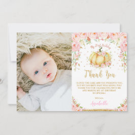 Cartão De Agradecimento Pequeno primeiro aniversario de Abóbora Floral Ros
