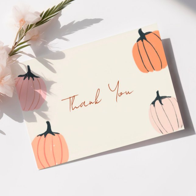 Cartão De Agradecimento Pequeno Pumpkin Cai Chá de fraldas Aquarela (Criador carregado)