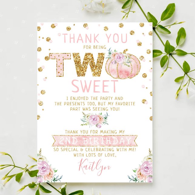 Cartão De Agradecimento Pequeno segundo aniversário de Meninas de Abóbora (Criador carregado)