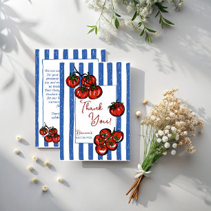 Cartão De Agradecimento Pequeno tomate listras azuis baby shower italiano
