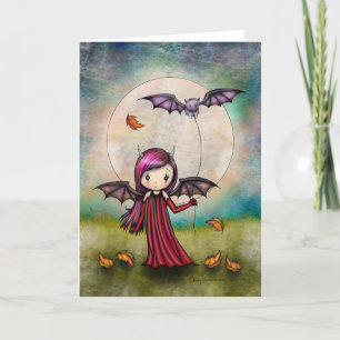 Cartão De Agradecimento Pequeno Vampiro com Gato Voador por Molly Harrison