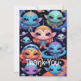 Cartão De Agradecimento Pequenos Alienígenas Multicoloridos no Espaço