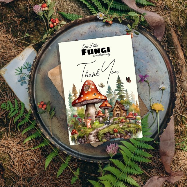 Cartão De Agradecimento pequenos cogumelos fungicela chá de fraldas (little fungi mushrooms whimsical Fall baby shower)