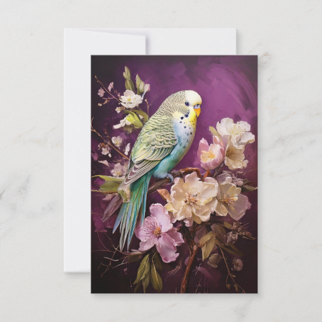 Cartão De Agradecimento periquito e flores (Frente)