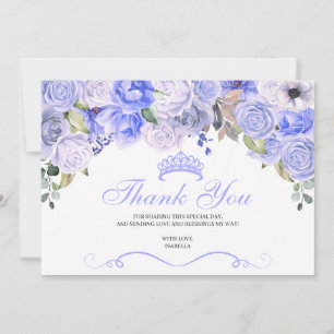 Cartão De Agradecimento Periwinkle Blue Floral Quinceanera Obrigado