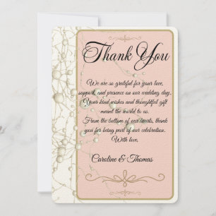 Cartão De Agradecimento Pérola Elegante Dourado Casamento Rômantico Pérola