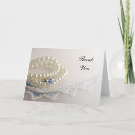 Cartão De Agradecimento Pérolas, Anel Diamante, Casamento Azul, Obrigado