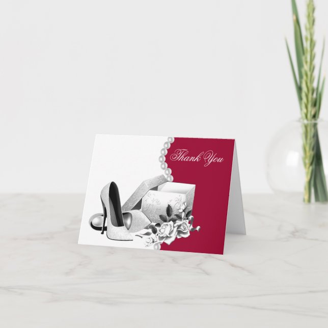 Cartão De Agradecimento Pérolas brancas vermelhas Calçados de alto salto O (Frente)