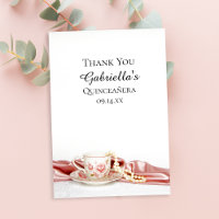 Pérolas De Tea Floral Rosa Quinceanera Obrigado