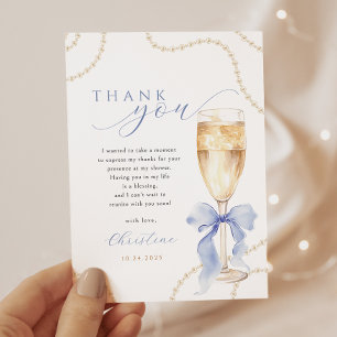 Cartão De Agradecimento Pérolas e Chá de panela Azul Prosecco