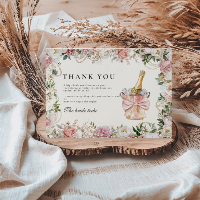 Cartão De Agradecimento Pérolas e Prosecco Bridal (Criador carregado)