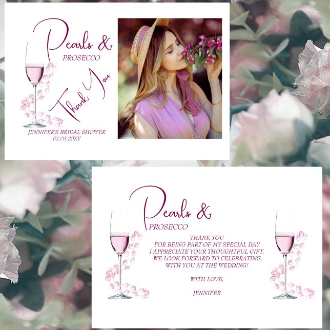 Cartão De Agradecimento Pérolas e Prosecco Chás de Casanamento com Fotos E (Criador carregado)