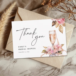 Cartão De Agradecimento Pérolas Pétalas & Prosecco Chuveiro de Noiva Flora