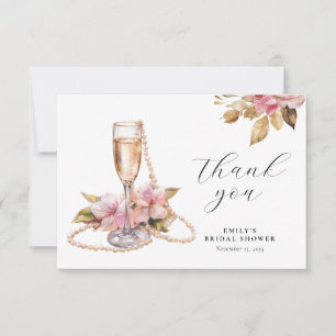 Cartão De Agradecimento Pérolas Pétalas & Prosecco Chuveiro Nupcial Floral