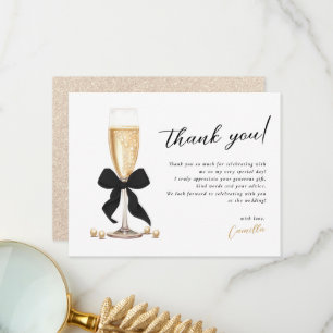 Cartão De Agradecimento Pérolas & Prosecco Chuveiro de Noiva Preto