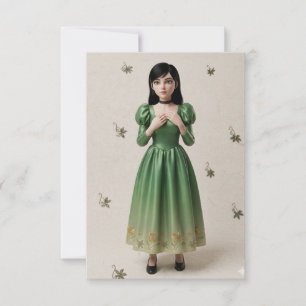Cartão De Agradecimento Personagem Princesa Verde Esmeralda 3D