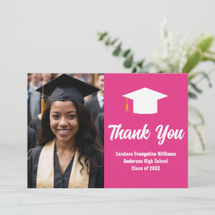 Cartão De Agradecimento Personalização Da Foto Da Graduação Chic Hot Pink 