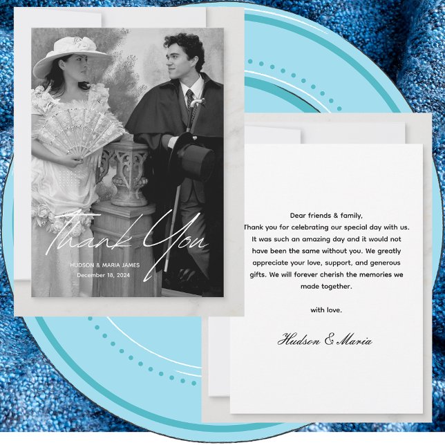 Cartão De Agradecimento Personalização de Casamento de Fotos Clássica de S (Criador carregado)