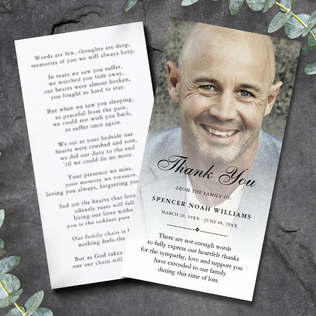 Cartão De Agradecimento Personalizada Simpatia de Foto Personalizada Obrig (Sympathy Thank You Photo Card)