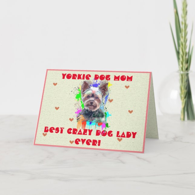 Cartão De Agradecimento Personalizada Yorkie Mãe Cachorro Mais Louco Cartã (Frente)