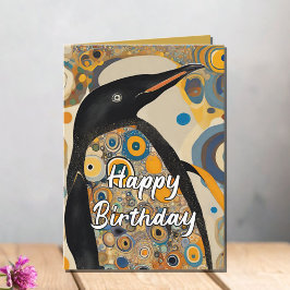 Cartão De Agradecimento Personalizado Pinguim Art Nouveau 50º Aniversário