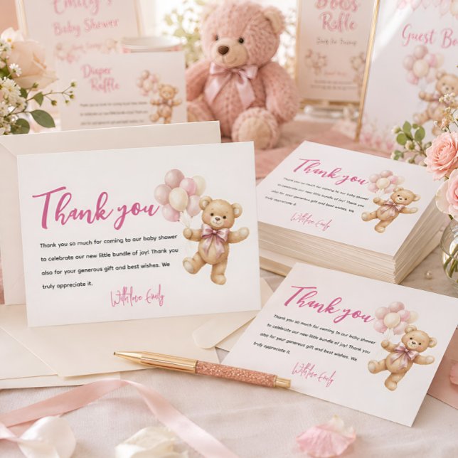 Cartão de Agradecimento Personalizado Rosa de Urso (Criador carregado)