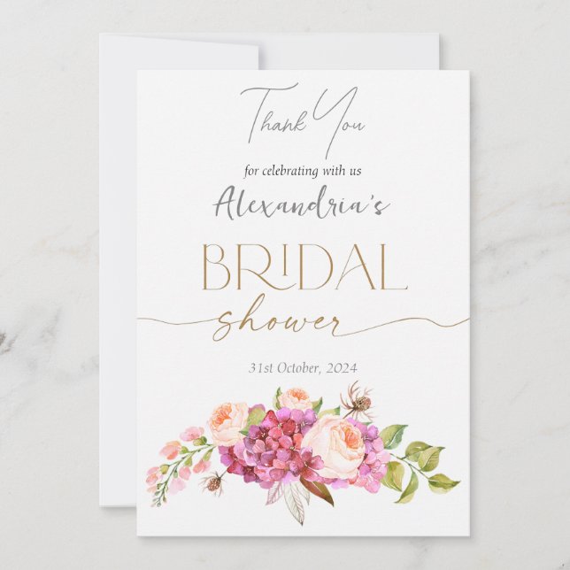 Cartão De Agradecimento Personalizar Buquê Floral do Chá de panela (Frente)