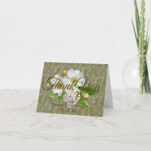 Cartão De Agradecimento Personalizar Casamento de Folhagem de Rosas Branca