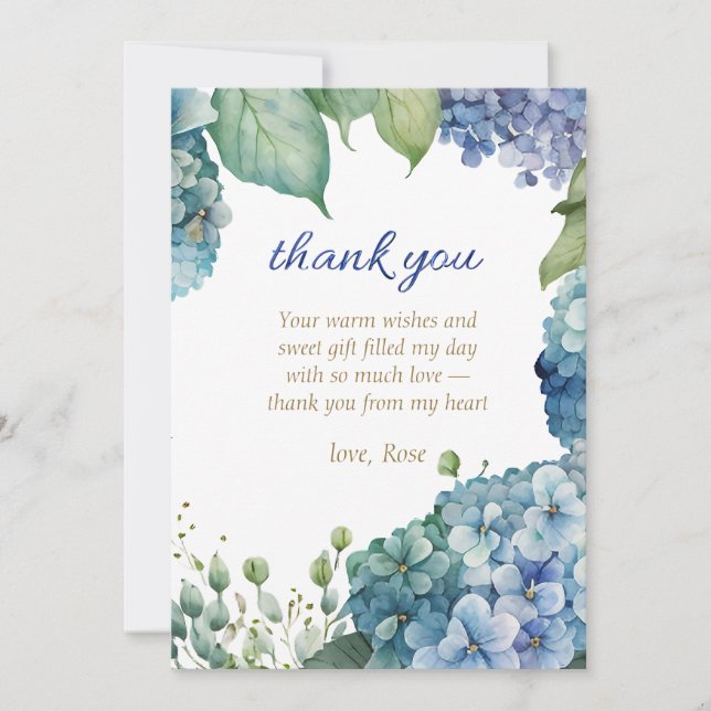 Cartão De Agradecimento Personalizar Chuva de Bênçãos Hydrangea Azul (Frente)