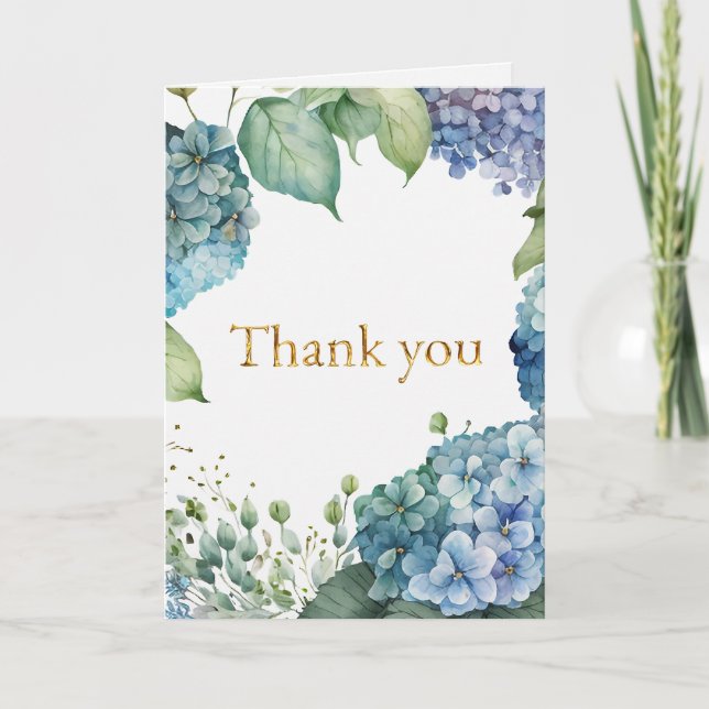 Cartão De Agradecimento Personalizar Hydrangeas Azuis do Chá de panela (Frente)