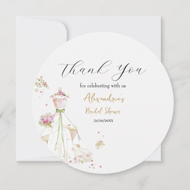 Cartão De Agradecimento Personalizar o Chá de panela Vestido Obrigado (Frente)