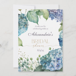 Cartão De Agradecimento Personalize Chuva de Noiva Hortênsias Azuis