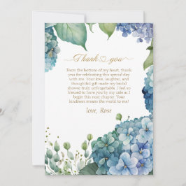 Cartão De Agradecimento Personalize Chuveiro de Noiva Hydrangea Azul