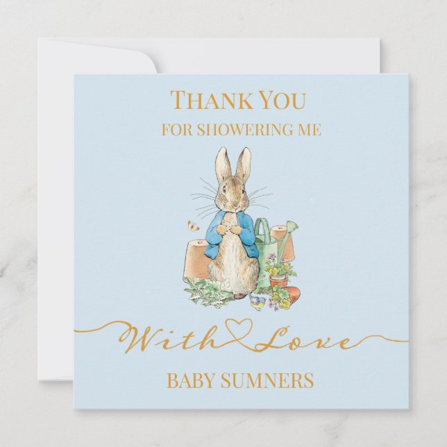 Cartão De Agradecimento Personalize Peter o Chá de fraldas do coelho Obrig (Frente)