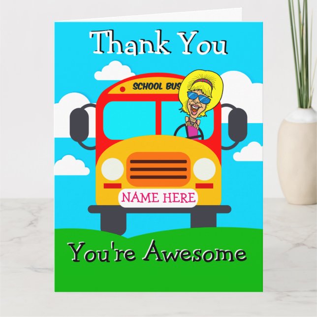 Cartão De Agradecimento PERSONALIZED Cute Woman Bus Driver Thank You Card (Frente)