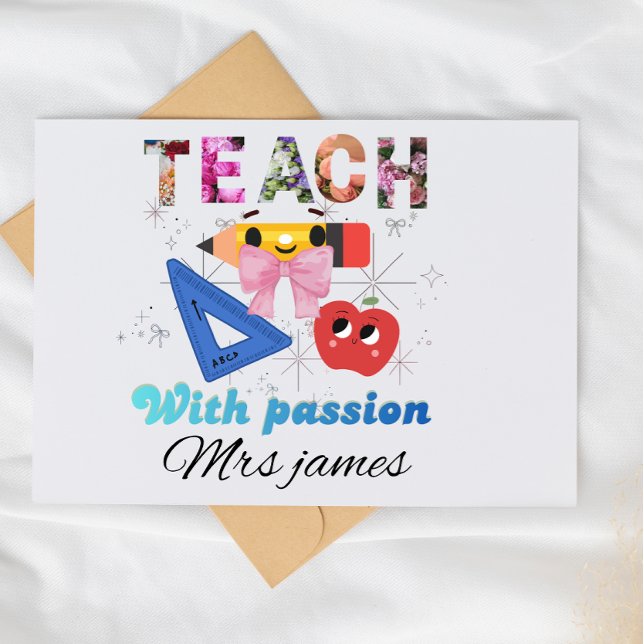 Cartão De Agradecimento Personalized floral letter coquette bow teacher (Criador carregado)