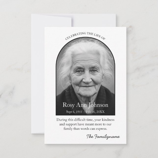Cartão De Agradecimento Personalized Memorial Thank You Card (Frente)