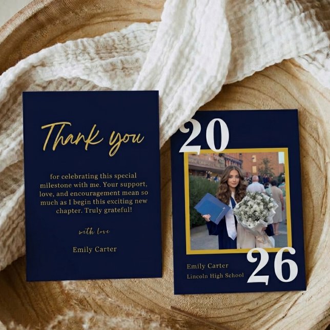 Cartão De Agradecimento Personalized Navy Bleu Graduation Card Class 2026 (Criador carregado)