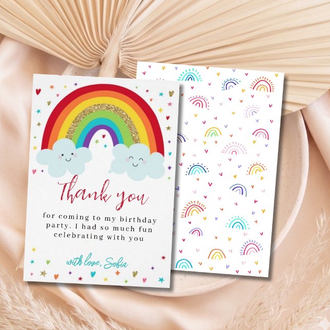 Cartão De Agradecimento Personalized Rainbow Birthday Thank You Card Cute  (Criador carregado)