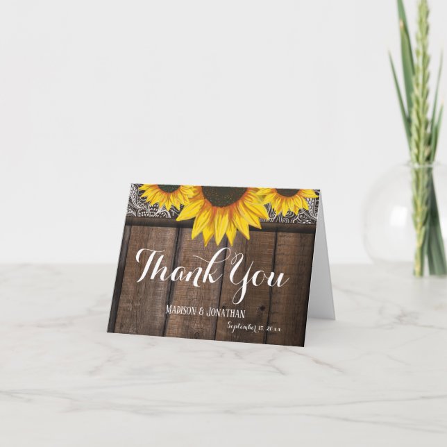 Cartão De Agradecimento Personalized Sunflower Wedding Thank You Cards (Frente)