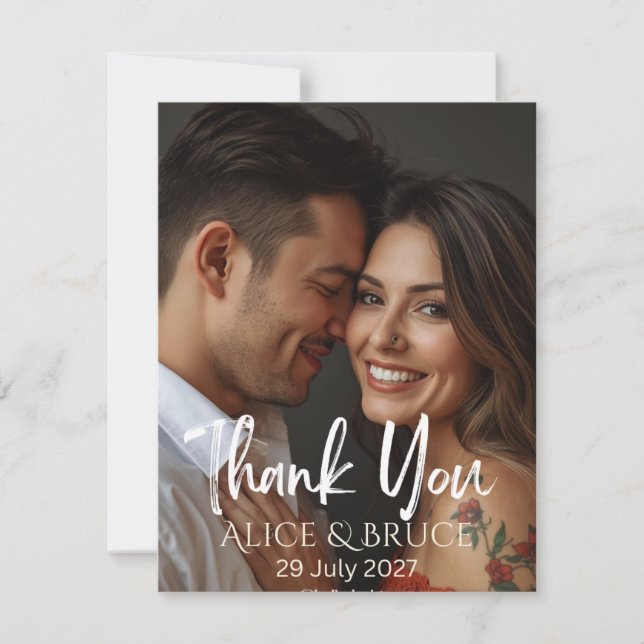Cartão De Agradecimento Personalized Wedding Thank You Card with Photo  (Frente)