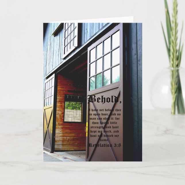 Cartão De Agradecimento Perspectiva da Porta do Celeiro, Revelação 3:8 (Frente)