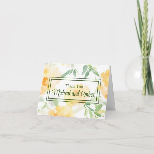 Cartão De Agradecimento Pessegueiro amarelo elegante cor de laranja esbran (Frente)